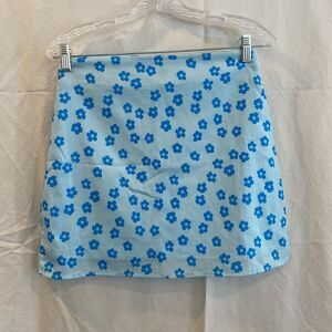 Blue Floral Mini Skirt